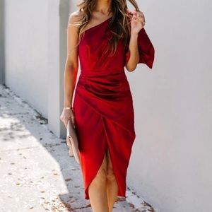 DO+BE One-Shoulder Satin Drape Dress